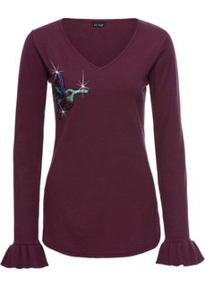 Пуловер с аппликацией из бусин (баклажановый) Bonprix