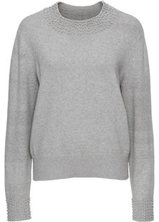 Вязаный пуловер с бусинами (светло-серый меланж) Bonprix