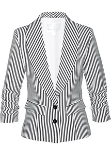 Пиджак с драпированными рукавами (черный/белый в продольную полоску) Bonprix
