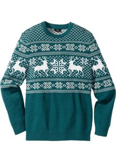Пуловер Regular Fit с норвежским узором (сине-зеленый) Bonprix