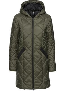 Двухцветное стеганое пальто (темно-оливковый/черный) Bonprix