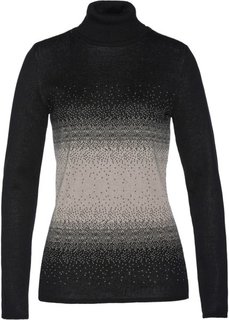 Пуловер с высоким воротом (черный/натуральный камень) Bonprix