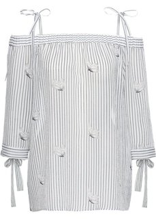 Блуза-кармен с принтом в полоску (белый/синий в полоску) Bonprix
