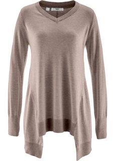 Пуловер с длинным рукавом и удлиненными нижними краями (серо-коричневый меланж) Bonprix