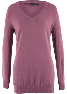 Пуловер с глубоким V-образным вырезом (ягодный матовый) Bonprix