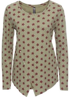 Футболка с длинным рукавом и пуговицами (оливковый/кленово-красный) Bonprix