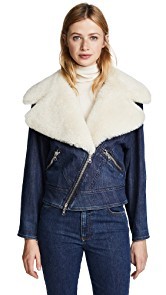 Adam Lippes Moto Jacket with Shearling Collar