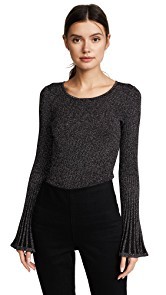 Milly Metallic Rib Flare Sleeve Sweater