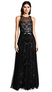Marchesa Notte Embroidered Tulle Sleeveless Gown