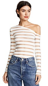 Yigal Azrouel One Shoulder Sheer Stripe Knit Top