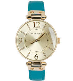 Часы с кожаным браслетом бирюзового цвета Anne Klein