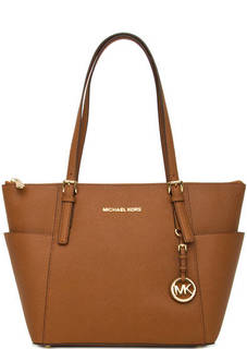Коричневая кожаная сумка с длинными ручками Michael Michael Kors