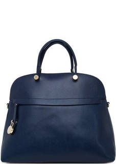 Синяя кожаная сумка со съемным плечевым ремнем Furla