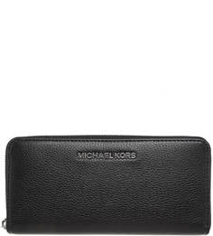 Черный кожаный кошелек на молнии Michael Michael Kors