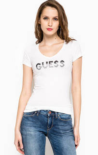 Белая футболка с отделкой пайетками Guess