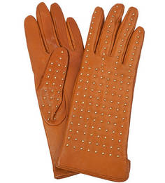 Коричневые кожаные перчатки с металлическим декором Eleganzza