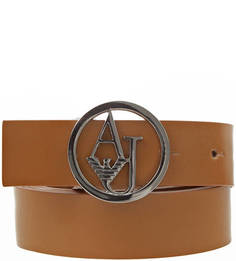 Коричневый кожаный ремень с круглой пряжкой Armani Jeans