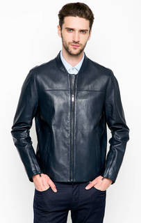 Синяя кожаная куртка на молнии Michael Michael Kors