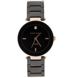 Круглые часы с черным керамическим браслетом Anne Klein