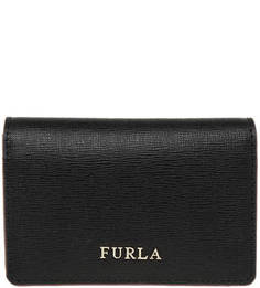 Черная кожаная визитница с застежкой на кнопку Furla