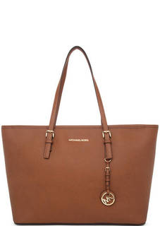Коричневая кожаная сумка с длинными ручками Michael Michael Kors