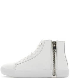 Белые кожаные кеды на молниях и шнуровке Diesel
