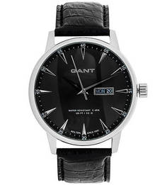 Часы с черным кожаным ремешком Gant