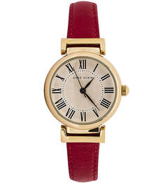 Часы круглой формы с кожаным ремешком Anne Klein