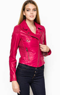 Кожаная куртка цвета фуксии Guess