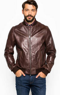 Коричневая кожаная куртка-бомбер Tommy Hilfiger