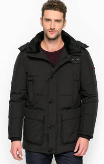 Удлиненный черный пуховик с капюшоном Strellson