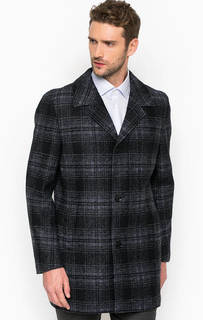 Синее пальто в клетку на пуговицах Strellson