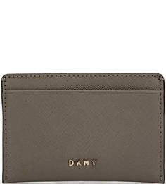 Серая кожаная визитница Dkny