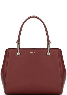 Бордовая кожаная сумка с короткими ручками Dkny