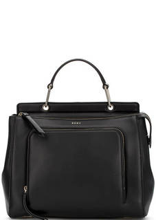 Черная кожаная сумка с короткой ручкой Dkny