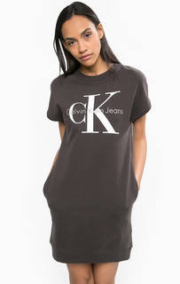 Короткое серое платье из хлопка Calvin Klein Jeans