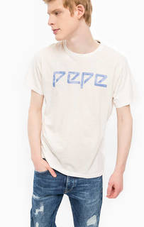 Белая хлопковая футболка Pepe Jeans