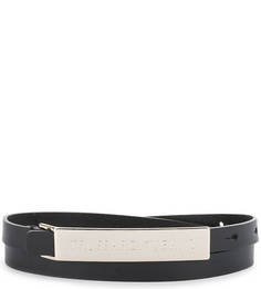 Тонкий кожаный ремень черного цвета Trussardi Jeans