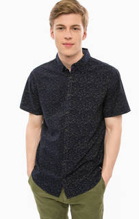 Хлопковая рубашка темно-синего цвета с короткими рукавами Blend