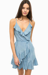 Короткое голубое платье с оборками Guess