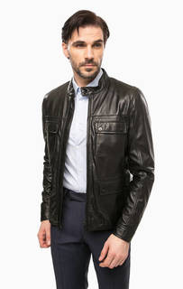 Черная кожаная куртка с карманами Strellson