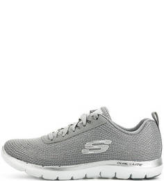 Серебристые текстильные кроссовки на шнурках Skechers