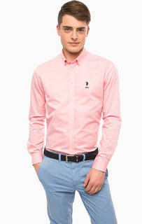 Приталенная рубашка из хлопка розового цвета U.S. Polo Assn.