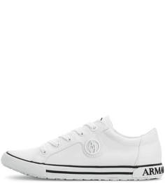 Белые текстильные кеды на шнурках Armani Jeans