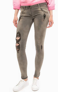 Зауженные серые джинсы с ярким принтом MET