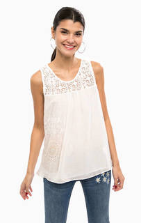 Топ расклешенного кроя с кружевной кокеткой Desigual