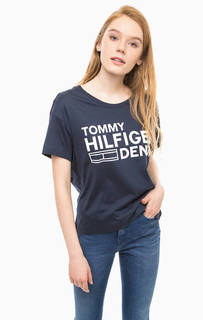 Синяя футболка с контрастным принтом Hilfiger Denim