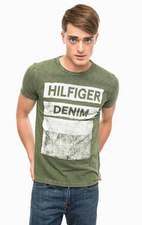 Футболка цвета хаки с круглым вырезом Hilfiger Denim