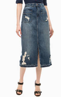 Рваная джинсовая юбка с разрезом Hilfiger Denim