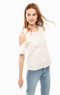 Бежевая блуза в полоску с открытыми плечами Vero Moda